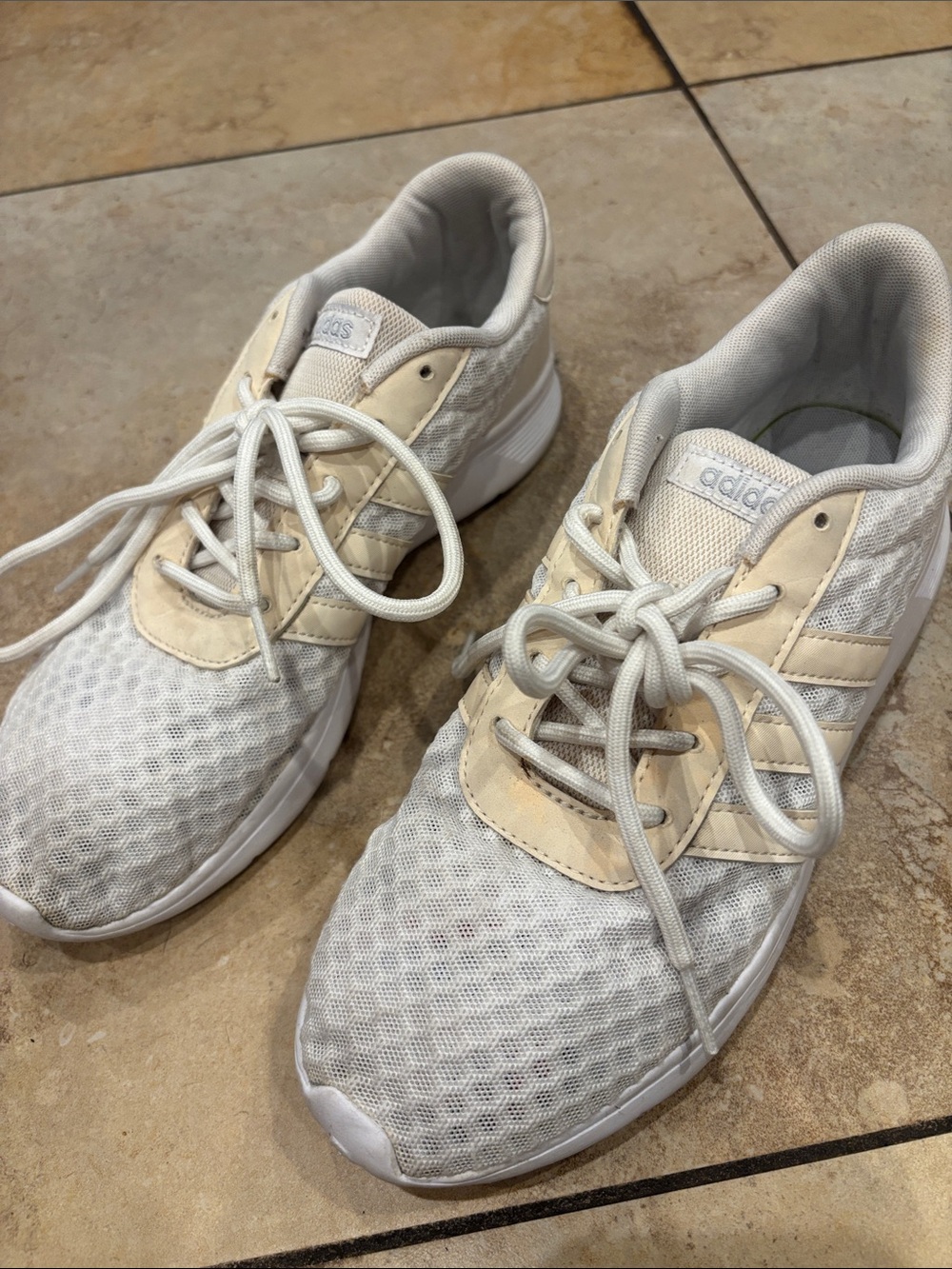 adidas Women White and Tan Mesh Athletic Sneakers size 8